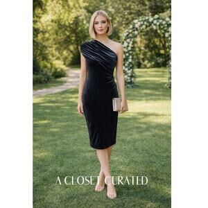 Haney One Shoulder Velvet Silk Cocktail Dress 0 Grey NWT